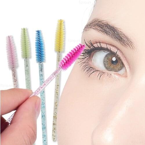 50 Pcs/Pack Good Quality Disposable Crystal Eyelash Makeup Brush Diamond Handle Mascara Wands Eyelash Extension Tool