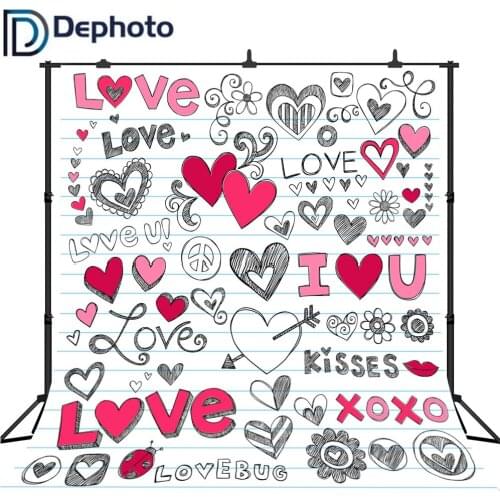 DePhoto Love Graffiti Valentines Day Photography Backdrops Romantic Studio vinyl Cloth Fabric Photo Background