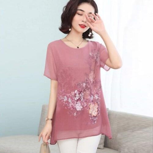 Women Spring Summer Style Chiffon Blouses Shirts Lady Casual Short Sleeve O-Neck Flower Printed Blusas Tops DD8854