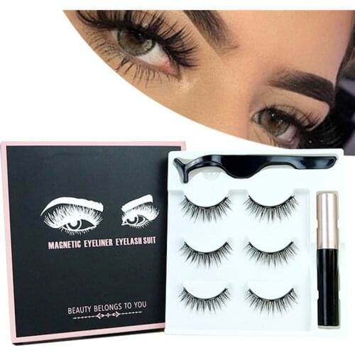 1/3 Pairs Magnetic Eyelashes 3D Magnetic Lashes Soft False Eyelashes Liquid Eyeliner Tweezer Sets Eyelash Extension Makeup Tools
