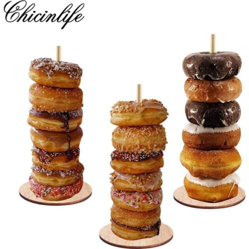 1set Wooden Donut Stand Stick Donuts Hanging Baby Shower Birthday Holds Wedding Decoration New Year Birthday Party Table Decor