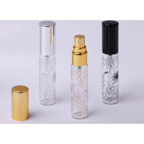 10ml Portable Leaf Decorative Pattern Glass Perfume Bottle With Atomizer Empty Cosmetic Mini Refillable Bottles