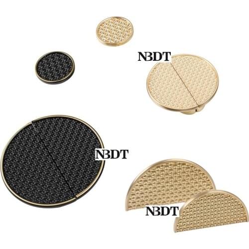 2Pcs Zinc Alloy Half Semi Moon Circle Round Cabinet Cupboard Pull Brass Antique Black Knitted Weaved Texture
