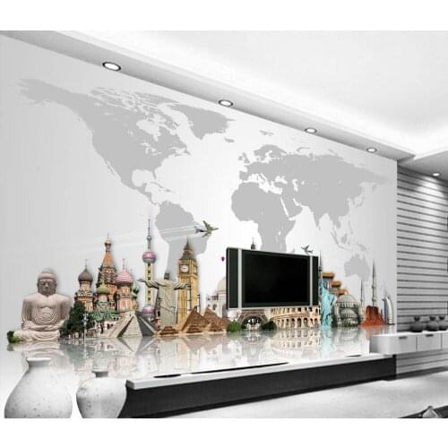 3d customized wallpaper custom 3d wallpaper World famous building map backdrop 3d wallpaper for room