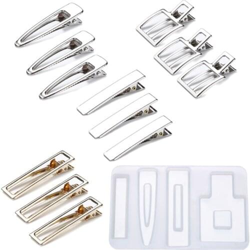 4 Shapes Hair Clips Jewelry Resin Mold Geometric Hair Clip Barrettes Mold Tools F3MF