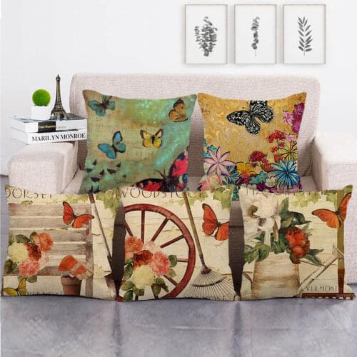 45cm*45cm wooden butterfly high quantity cushion cover linen/cotton sofa pillow cover decorative pillow case