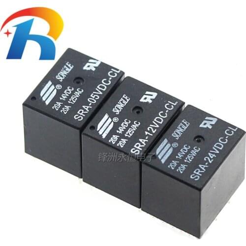 5Pcs 5V 12V 24V 20A DC Power Relay SRA-05VDC-CL SRA-12VDC-CL SRA-24VDC-CL 5Pin PCB Type Black Automobile relay