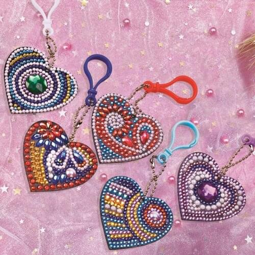 5Pcs/set 5D DIY Diamond Painting Keychain Pendant Full Drill Rhinestone Embroidery Heart Shape Colorful Keyring Diamond Painting