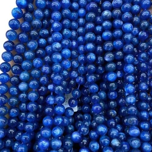6mm/8mm/10mm Natural Mineral Blue Kyanite Semi-Precious Stone Gemstone Loose Beads For Jewelry Making DIY Bracelet Necklace