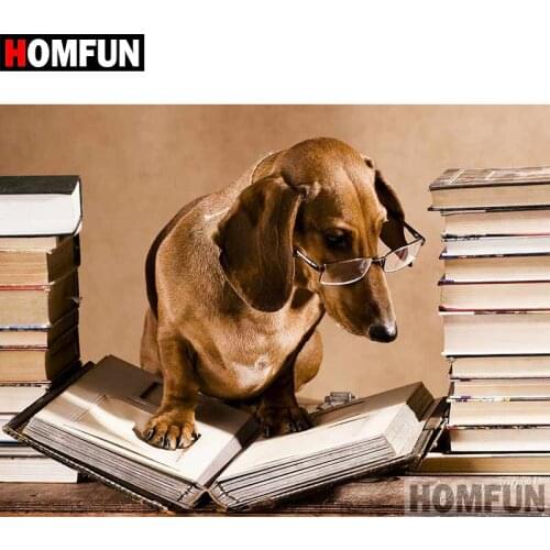 HOMFUN 5D DIY Diamond Painting Full Square/Round Drill "Dog reading book" Embroidery Cross Stitch gift Home Decor Gift A08041