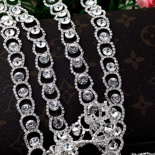 White Double circle Fancy Rhinestone Chain DIY Bags, Garment, Shoes, Box, Pen, Furniture, Greeting Cards Wedding dress 1yard