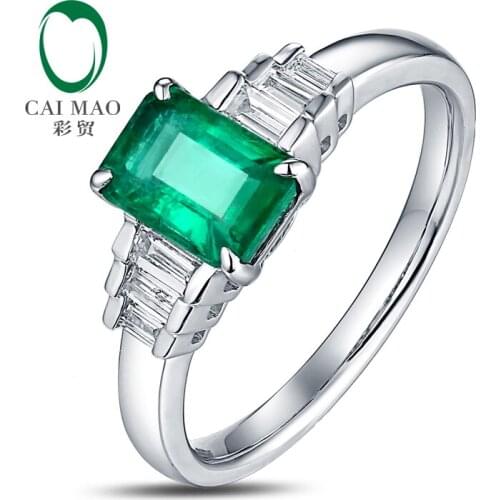 Free shipping CaiMao 1.03 ct Natural Emerald 14KT/585 White Gold 0.22 ct Baguette Diamond Engagement Ring Jewelry Gemstone