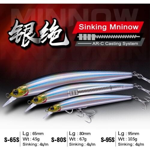 EWE New AR-C Sinking Lures Fishing 4.5/6.7/10.5g Slow Sinking Minnow 65/80/95mm Artificial Jerkbait Wobbler For Trout Pike Bass