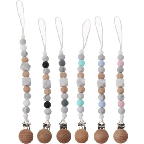 Baby Soother Clips Silicone and Beech Wood Pacifier Clips Chain Newborn Chew Toy