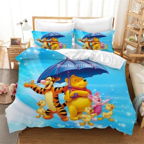 Home Fabric Disney Cartoon Characters Winnie The Pooh Mickey Minnie Princess Cute Design Childrens Duvet Bed Cover Pillowcase