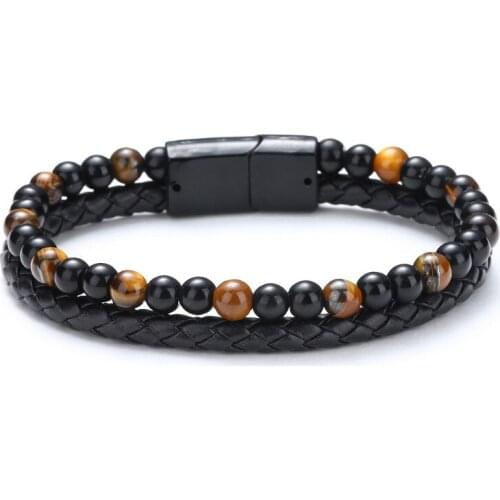 Natural Stone Double-Layer Bracelet Magnetic-Clasp Hand-Made Braided Bangle Wristband Fashion Male Jewelry