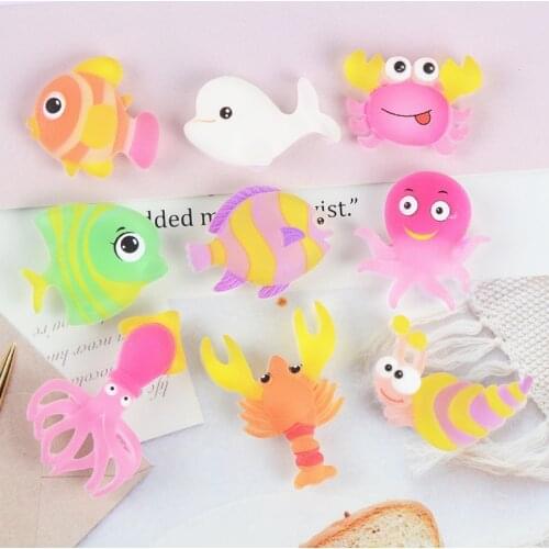 20pcs Ocean Fish Dolphins Crabs Flatback Resin Figurines DIY Crafts Supplies Phone Shell Patch Arts Kid Marine Toys Accessories