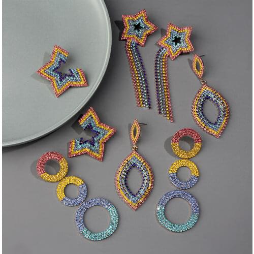 Flatfoosie Rainbow Crystal Earrings 2019 Newest Handmade Bijoux Boho Long Statement Tassel Earrings for Women Summer Party Gifts