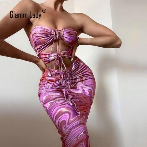 Glamm Lady Print Casual Party Midi Dress Women Bodycon Sexy Summer Dress Club Elegant Backless Dress Spaghetti Strap Vestidos