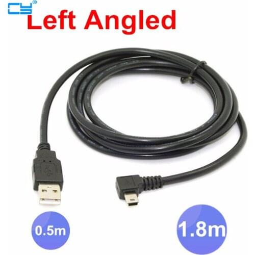 USB 2.0 Male to Mini USB Left Angled 90 Degree Cable 0.5m 1.8m 5m 50cm 180cm for Camera MP4 Cell Phone Tablet Smartphone