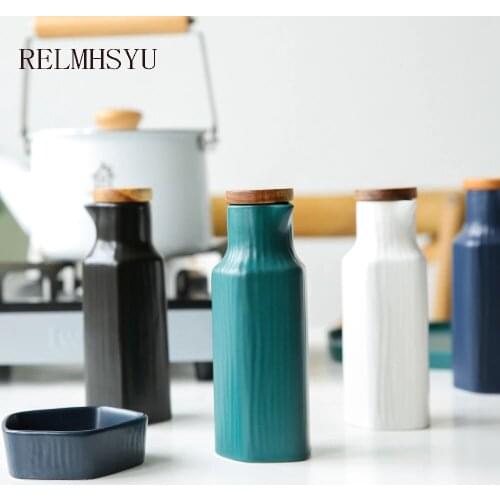 1PC RELMHSYU Nordic Style 4 Color Ceramic Oil Soy Sauce Seasoning Vinegar Pot