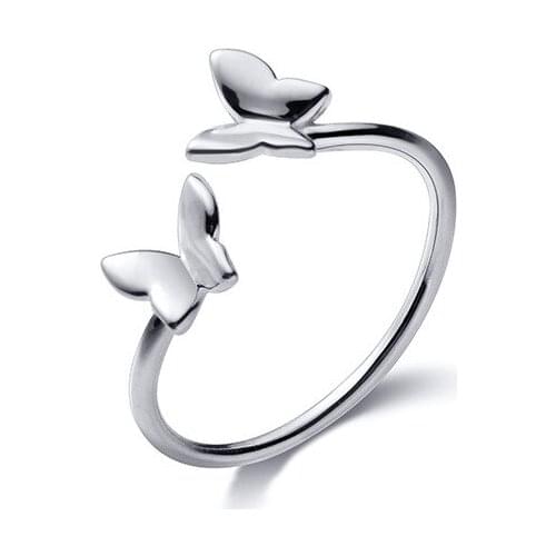 100% Real 925 Sterling Silver Double Butterflies Open Rings Simple Glossy butterfly Adjustable Ring for Women Girls