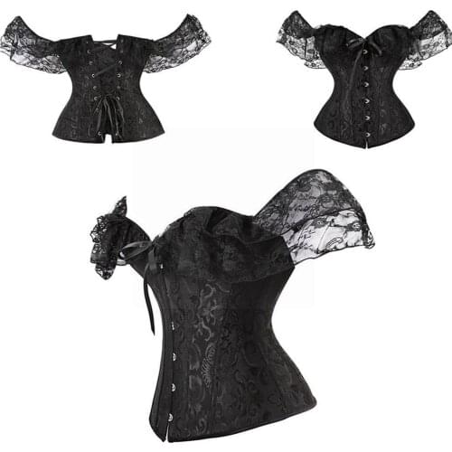 Short Sleeve Corset Lace Collar Bustier Top Waist Trainer Tops Neck Shaping Color Tie-up Boat Close-fitting Clothing W3X0