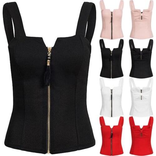 5XL Summer Crop Tops For Women Straps Sleeveless Womens Fashion Sleeveless Camisole Tank Zipper Top T-shirt