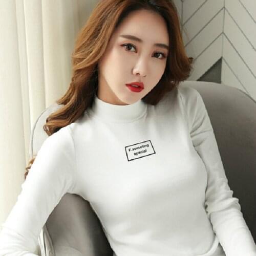 2019 Hot Sale Women Turtle Neck T Shirts Long Sleeve High Neck Top Milk Silk Base Shirt Turtleneck Letter Print Womens Clothes