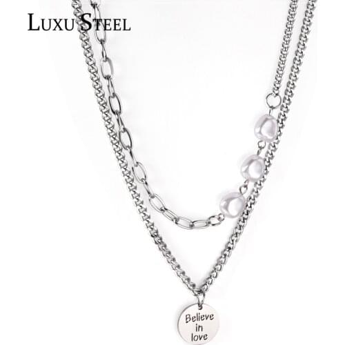 LUXUSTEEL Silver Color Necklaces Collars Jewelry New Trendy Style 2021 Stainless Steel Round Letter Pendants Necklace Link Chain