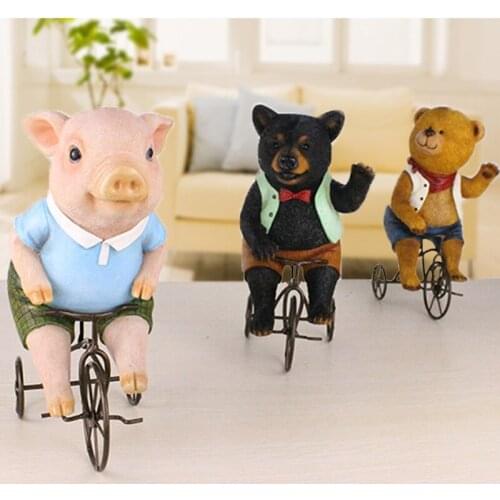 Q-glory Kawaii Pig Figurines Garden Figures Home Decor Resin Lovely Pink Pig Miniature Garden Brown Black bear Souvenir Gifts