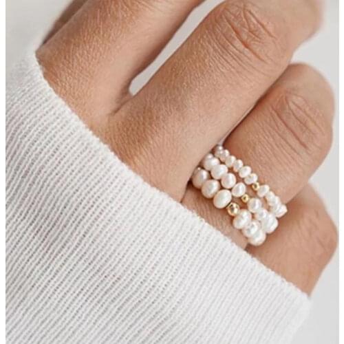 Momiji Natural Shell Pearl Rings for Women Adjustable Gold Beaded Rings Couple Wedding Rings Wholesale Stainless Steel Ring