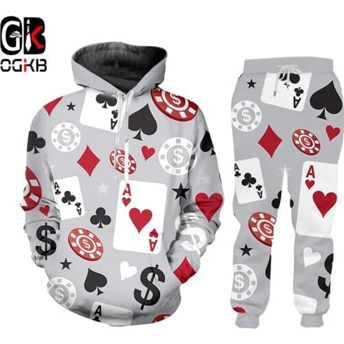 OGKB New Harajuku 3D Printed Poker Fun Hip Hop Hoodies + Pants Tracksuit Sets Man Novelty Streetwear Sportswear Dropshipping