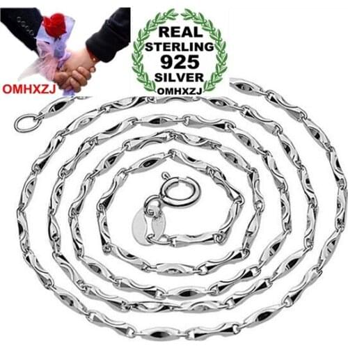 OMHXZJ Wholesale Fashion joker Woman 18 inch 1.0 1.2 1.5mm Platinum 925 Sterling Silver Ingot Short Chains Necklaces Gift NK04
