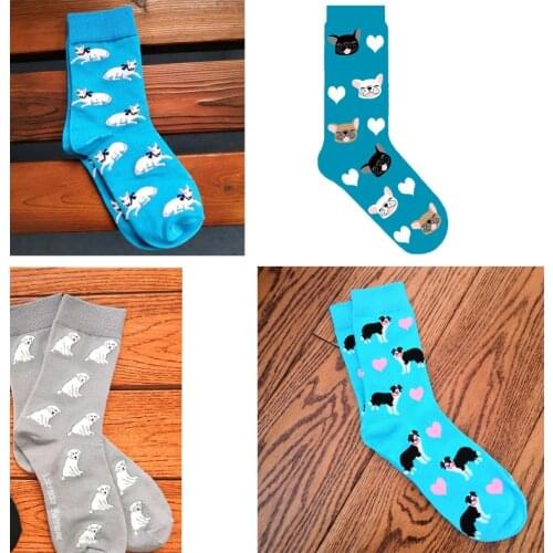 ORIGINAL 1 pair fun dog lover crew socks with puppy bull terrier french bulldog labrador retriever Border Collie frenchie