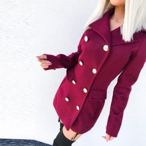 Women Casual Wool Blends Lapel Overcoat Autumn Winter Solid Fashion Long Sleeve Coat Outwear Elegant Double-Breasted Lady Jacket