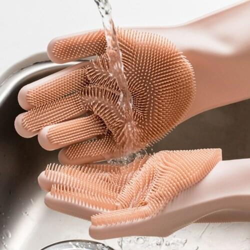 1Pair Magic Silicone Wash Dish Gloves Kitchen Waterproof Brush Clean Gloves Wash Clothes Bowl Tool Household Kitchen Accessories