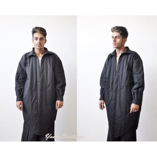 Unisex Steampunk Dark Wind Japanese Loose Shirt Dress Mid-Length Cotton Coat Kimono Jacket