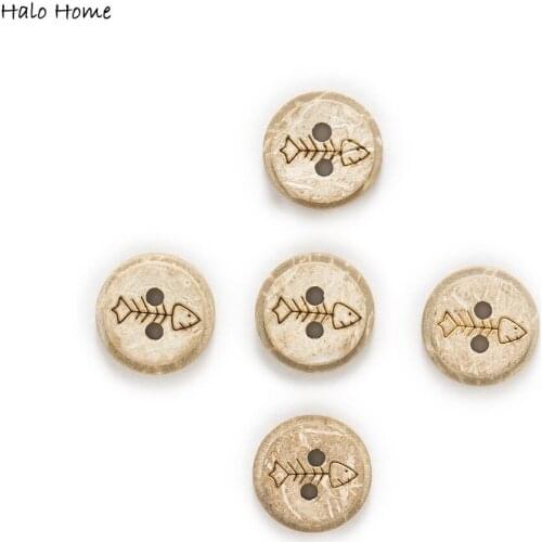 30pcs 2 Hole Coconut Buttons Fish Bone Pattern Home Handwork Clothing Gift Sewing Scrapbooking Decor 13mm