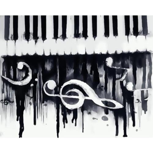 Frame DIY Painting By Numbers Kits Black White Piano Notes Hand Painted Oil Paint By Numbers For Home Decor Art Diy Gift