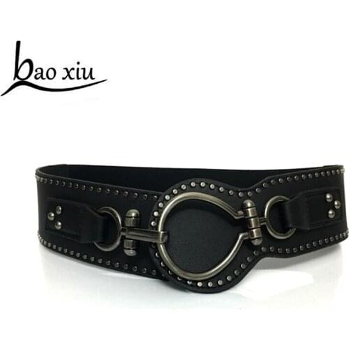 New Big metal rivet belt women Round rivets Spike sequins belt punk Simple decorative waistband elastic belt for female