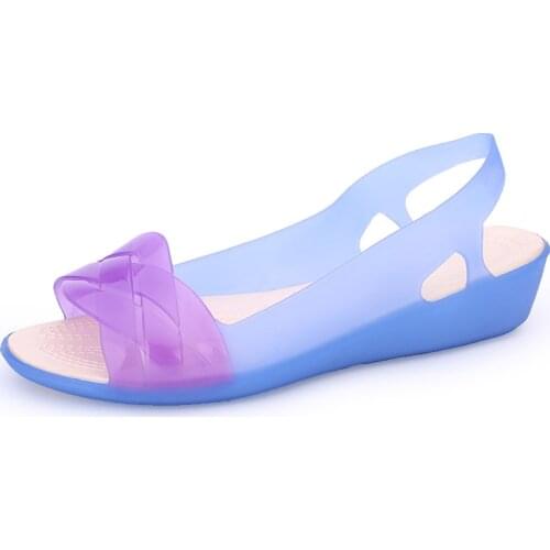 Summer Women Jelly Shoes Flat Sandals Peep Toe Ladies Slip On Candy Color Low Heel Casual Shoes Female Comfort Fashion Footwear
