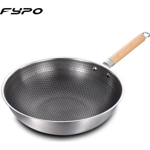32cm Stainless Steel Wok, Non-stick Wok Pan with Wooden Handle ,Gas And Induction Cooker
