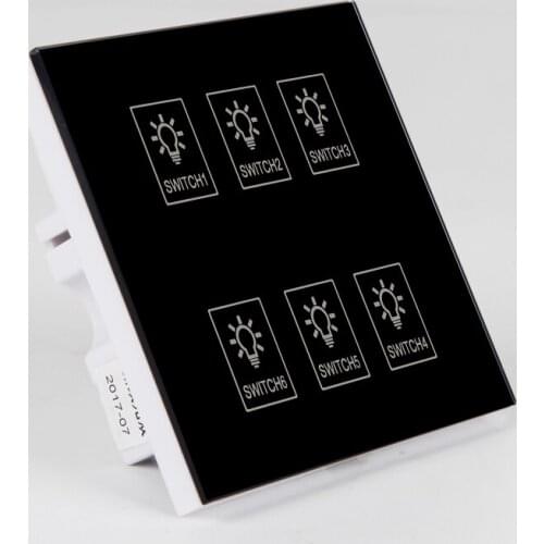 Smart Touch Switch Smart Lighting Touch Screen 6-Key Control Smart Panel Black 86x86x37mm