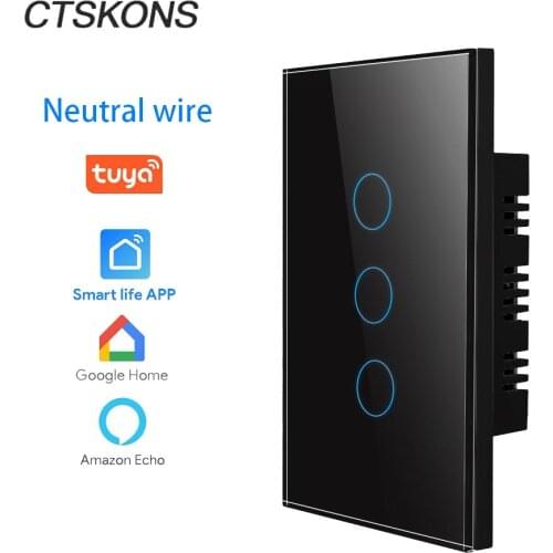 WIFI smart switch touch sensor light switch tuya APP RF433 remote control Alexa Google voice 110V 220V neutral wire installation