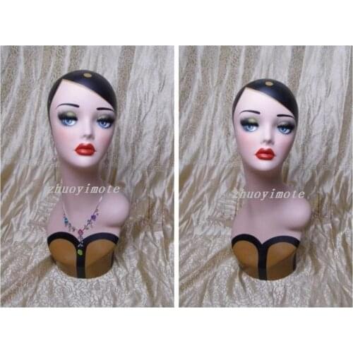 High quality Fiberglass vintage female mannequin dummy head bust for earrings &wigs & hat & jewelry display