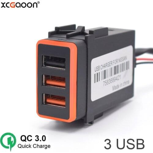 XCGaoon QC3.0 Quick Charge 3 USB Ports Car Charger Adapter with USB Audio Plug for NISSAN, Short Circuit Protection
