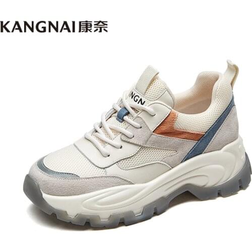 KANGNAI Chunky Sneakers Women Running Flat Platform Lace-Up 2020 Fashion Comfortable Ladies Casual Shoes