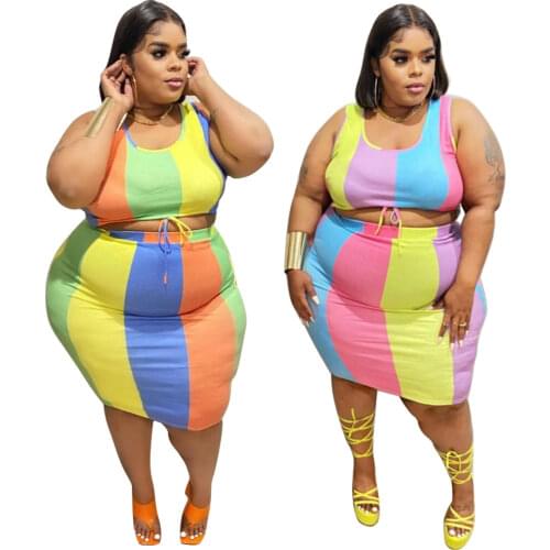 Contrast Color Pathwork Women Casual Outfits 2021 Summer O-neck Sleeveless Tank Tops + Lace-up Biker Shorts Plus Size Tracksuits