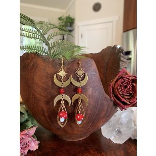 Amanita Muscaria Mushroom Earrings, Aesthetic Carnelian Gold Plated Jewelry, Wanderlust Jewelry